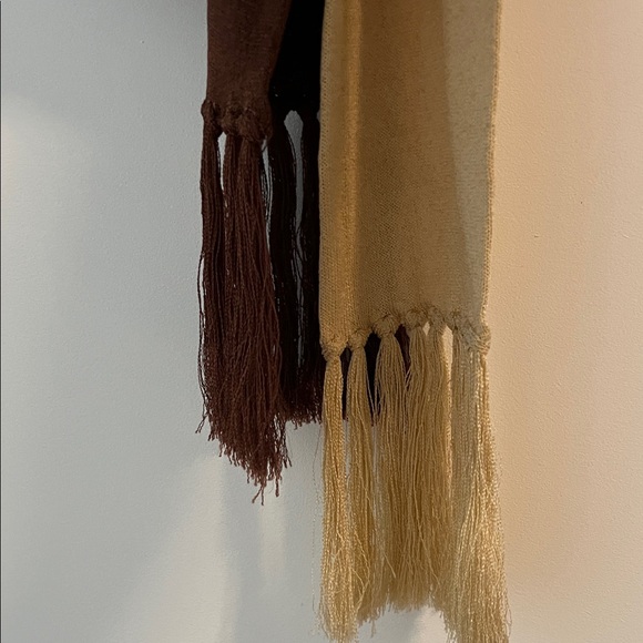 VINTAGE SCARF 80s Ombre 3-tone Tan Brown and Cream Knit Jersey w Fringe - Picture 10 of 15